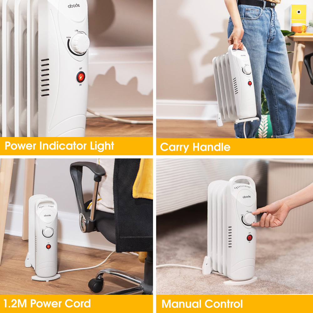 Abode AOFR5001 White 5-Fin Oil Filled Radiator 650W Image 7
