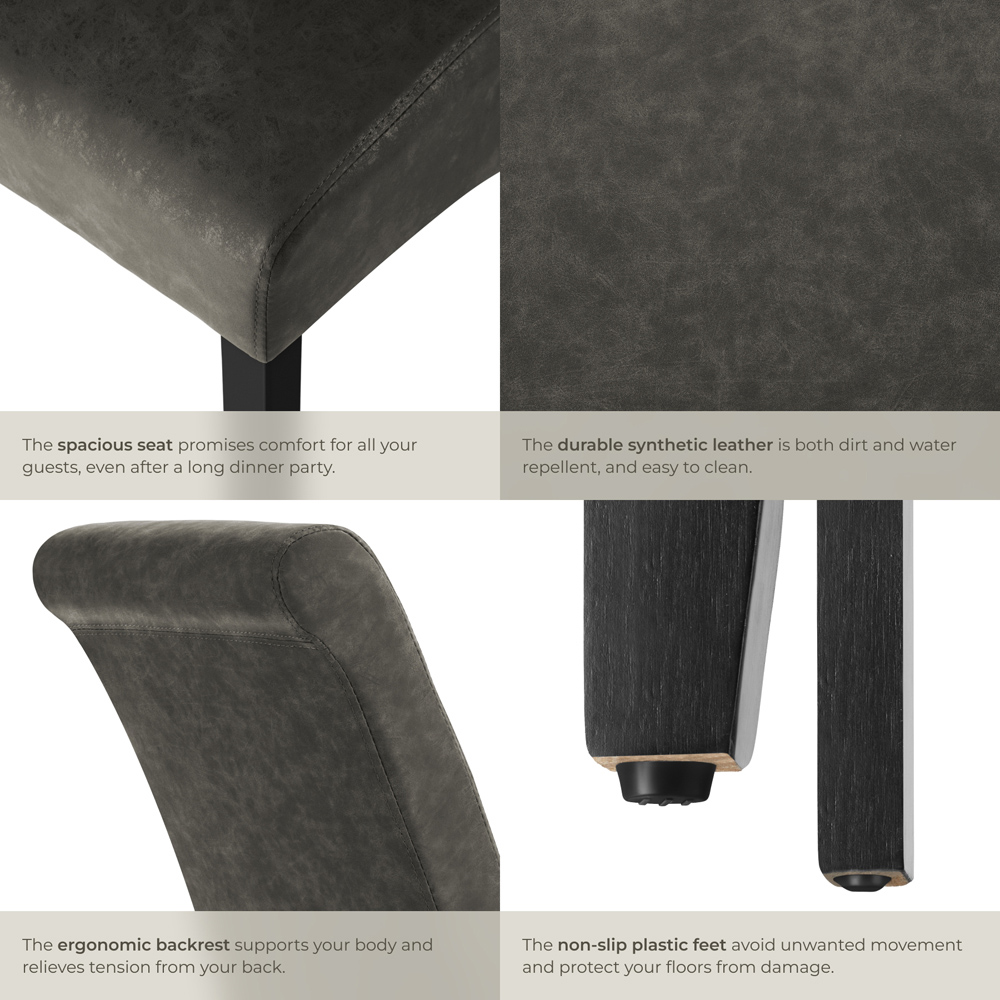tectake Set of 6 Grey Marbled Faux Leather High Backrest Dining Chair Image 5