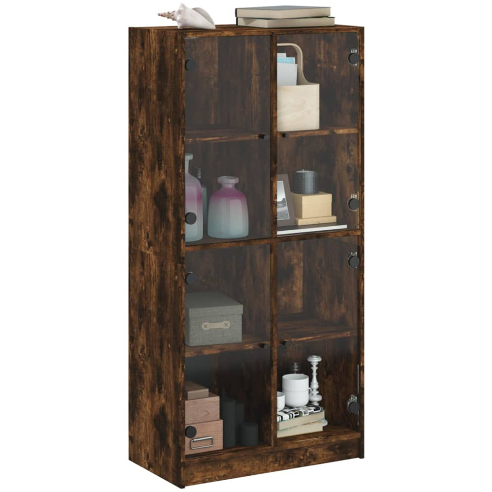 vidaXL 2 Glass Door 8 Shelf Smoked Oak Highboard Image 5