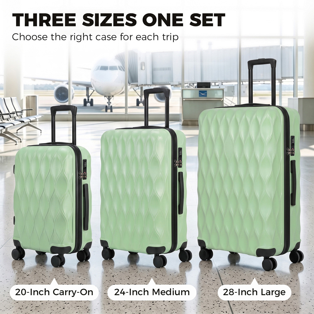 HOMCOM Set of 3 Green Hard Shell Luggage Suitcase with TSA Lock Image 4