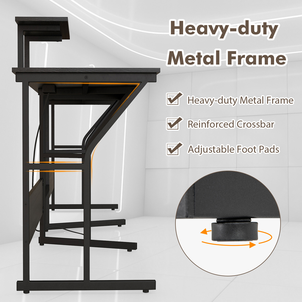 Costway L Shaped Computer Desk with Movable Monitor Stand and USB Port Black Image 5