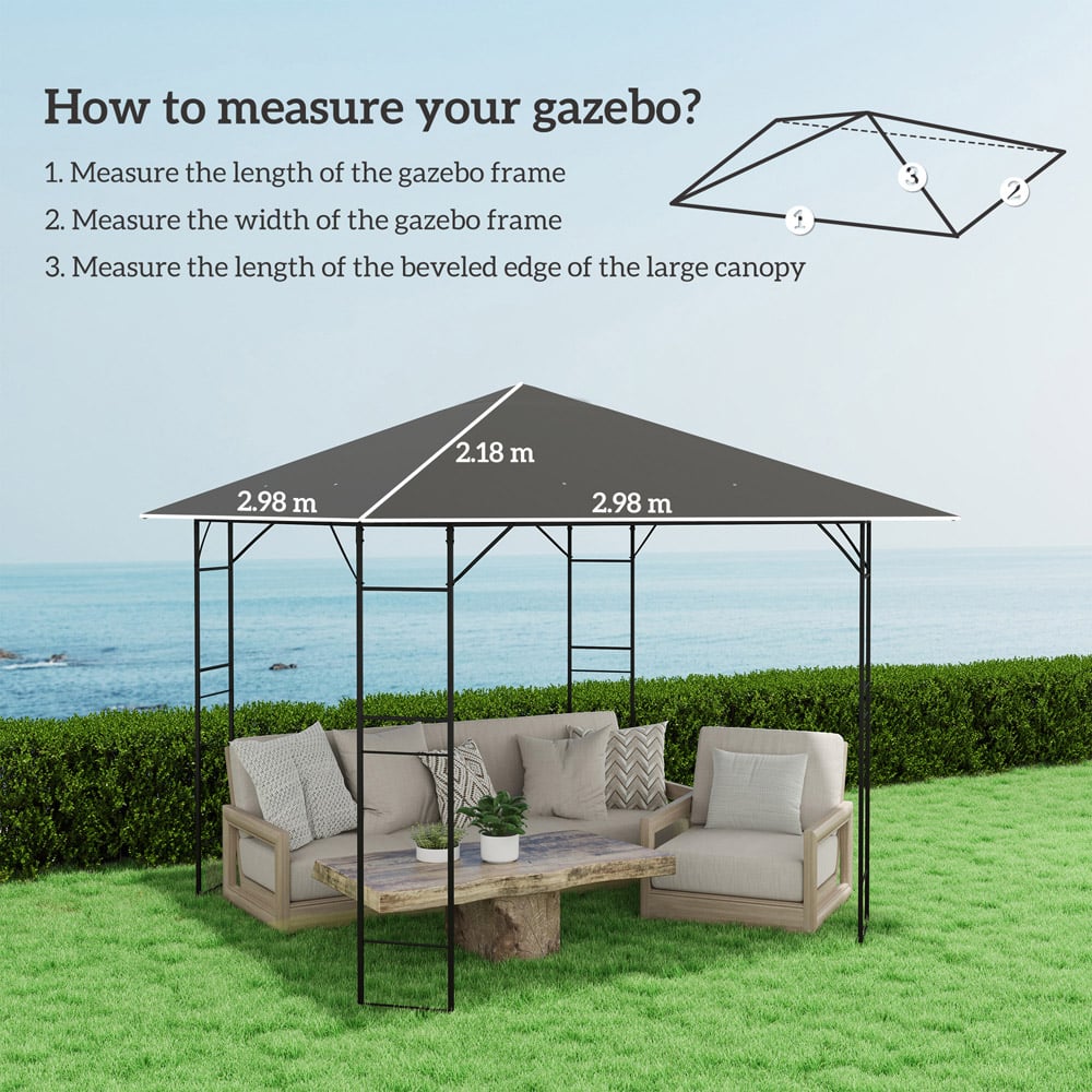 Outsunny 3 x 3m Grey Gazebo Canopy Replacement Cover with Drain Holes Image 7