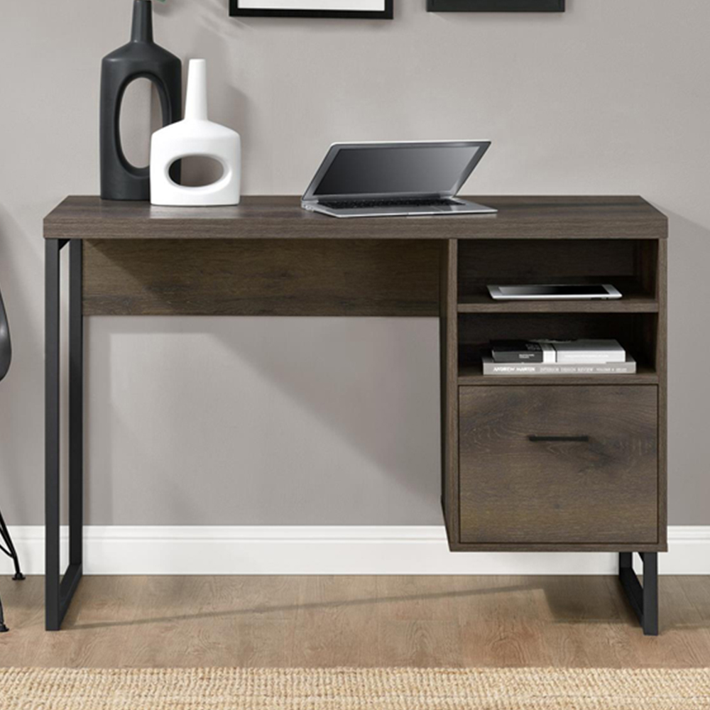 Dorel Camdon Single Drawer 2 Shelf Desk Brown Image 1