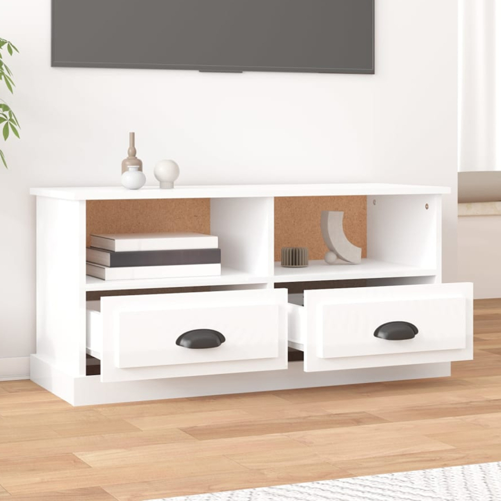 vidaXL 2 Drawer 2 Shelf High Gloss White TV Cabinet Image 1