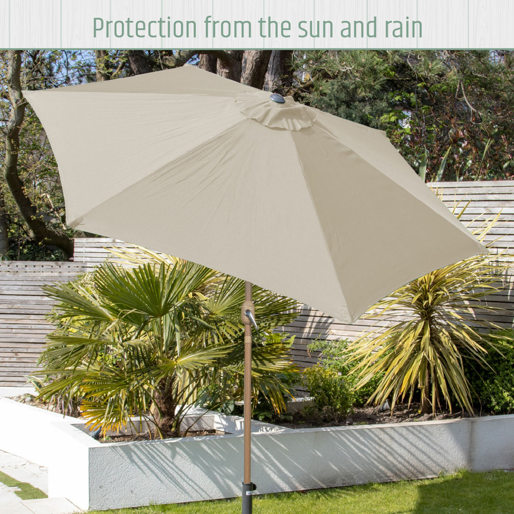 Gardenkraft Beige Crank and Tilt Wooden Parasol 2.7m Image 7