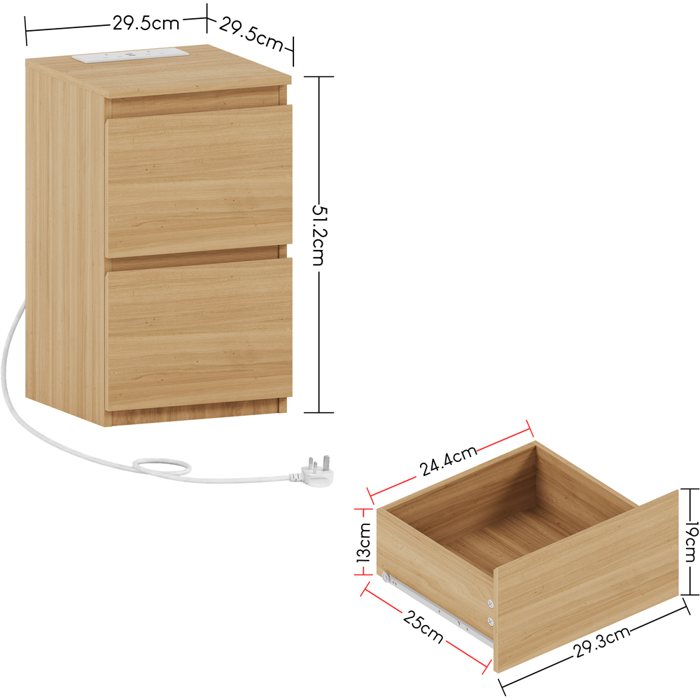VIDA DESIGNS Denver 2 Drawer Pine Bedside Chest with Power Outlet Image 9