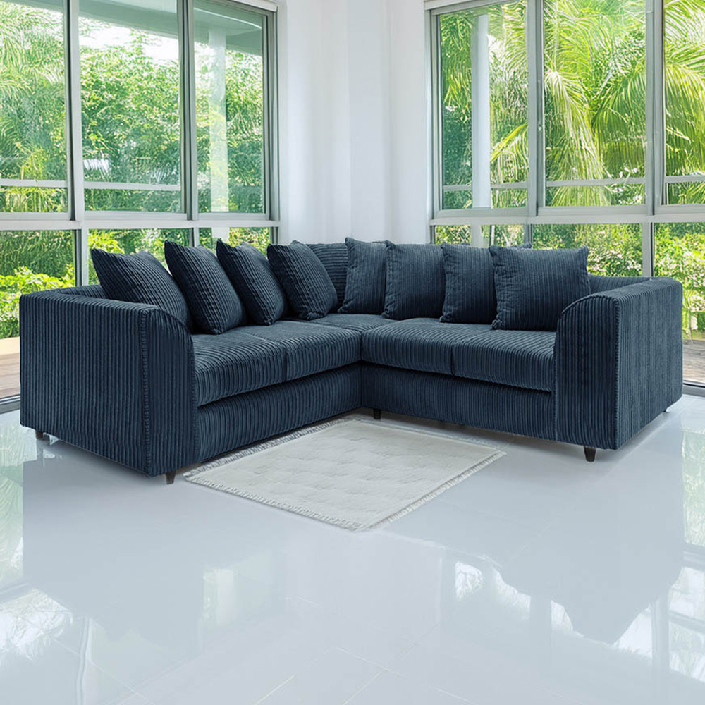 Luxor 5 Seater Navy Blue Jumbo Cord Scatter Back L Shaped Corner Sofa Set Image 1