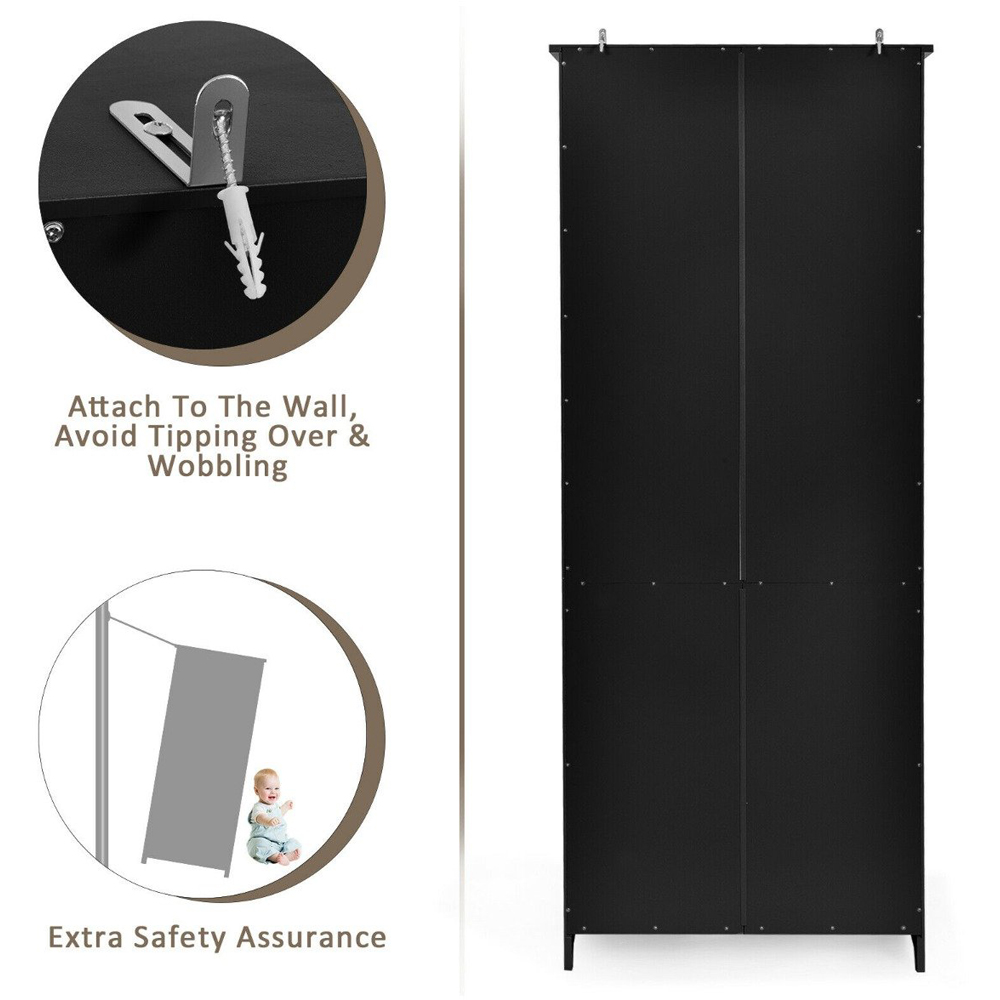 Costway 2 Door 3 Shelf Black Bookcase Image 6