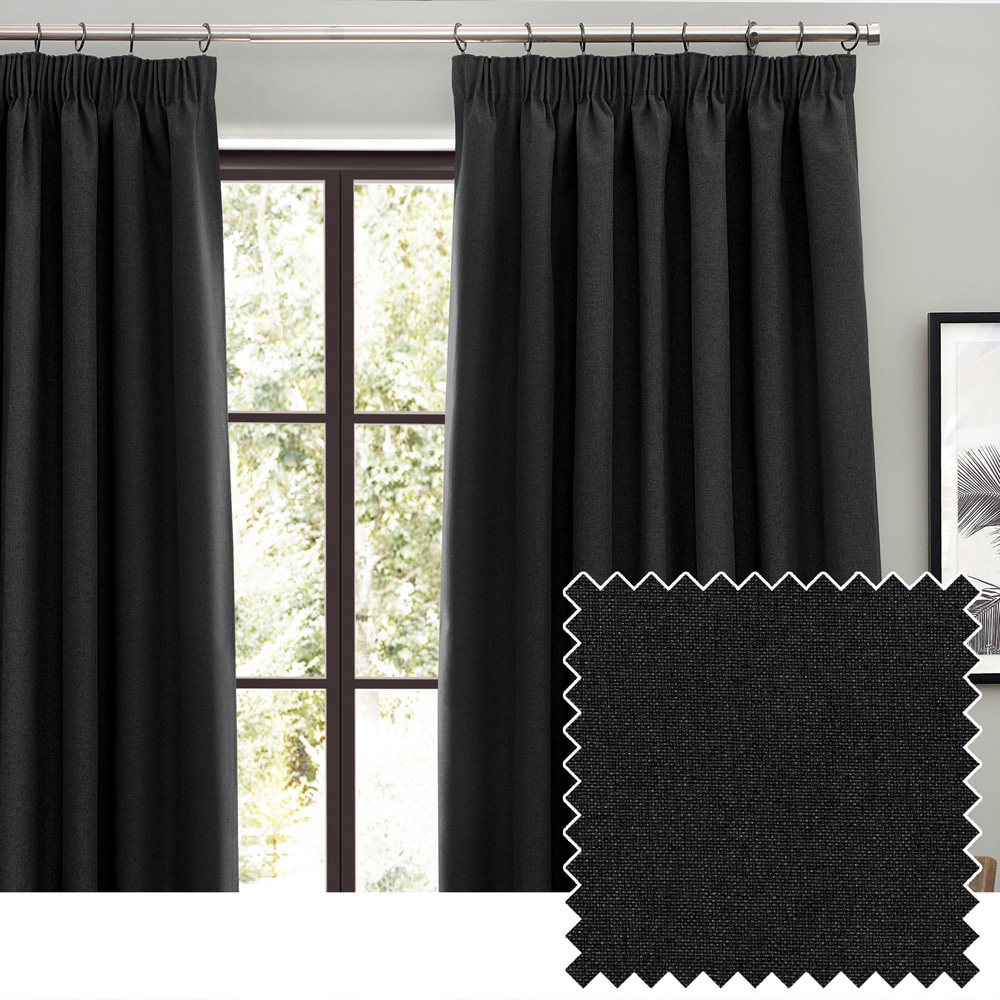 furn. Dawn Black Blackout Pencil Pleat Curtains 168 x 137cm Image 5