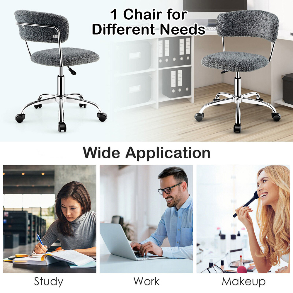 Costway Grey Faux Fur Office Chair Image 4