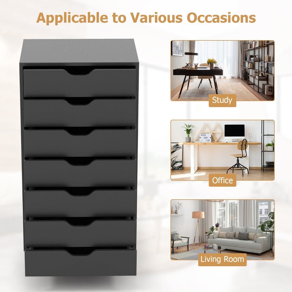 Costway 7 Drawer Black Mobile File Cabinet Image 7