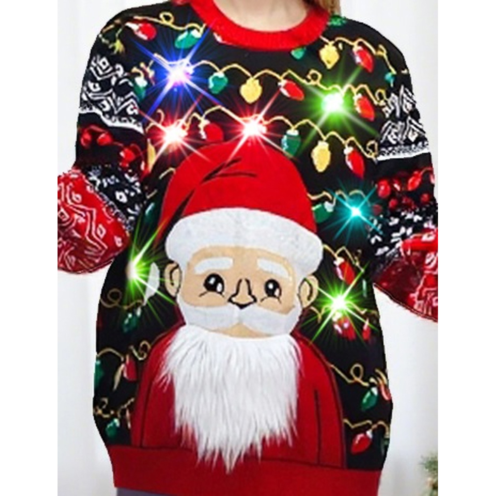 Noel Square Unisex Santa Crew Neck Light Up Christmas Jumper Small Multicolour Image 3