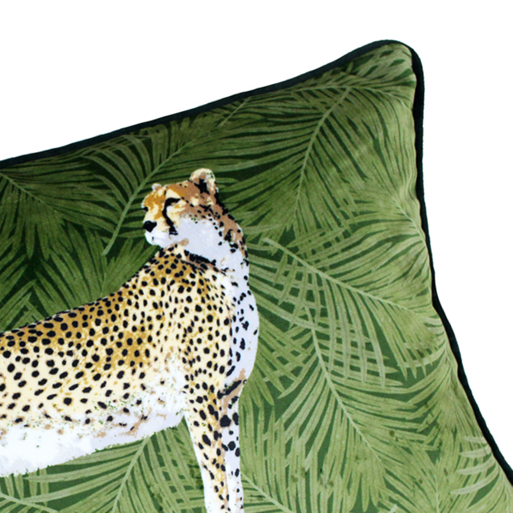 Paoletti Cheetah Forest Green Velvet Cushion Image 4