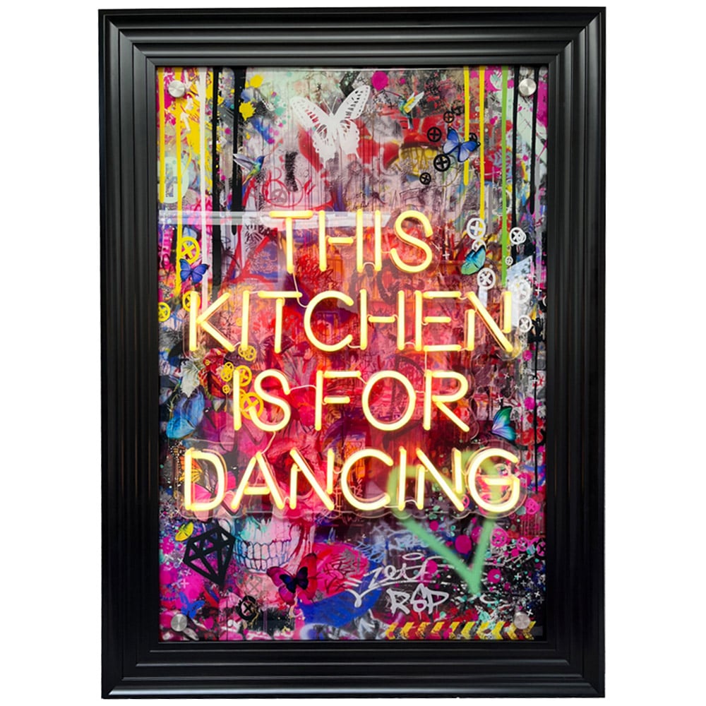 Splashbax This Kitchen is for Dancing Black Premium Gallery Frame LED Neon Wall Art Image 1