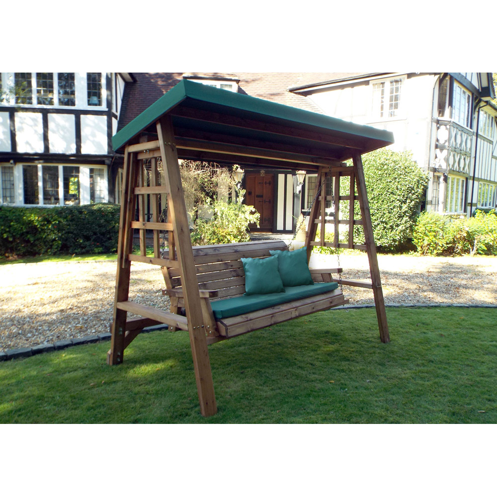 Charles Taylor Dorset 3 Seater Swing with Green Cushions and Roof Cover Image 4