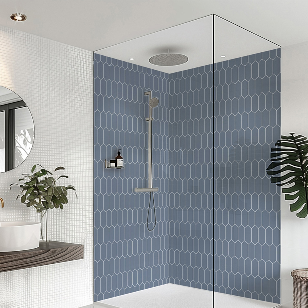 Splashbax Premium Artisan Elongated Hexagon Onyx Blue Acrylic Bathroom Wall Panel 2400 x 900mm Image 1