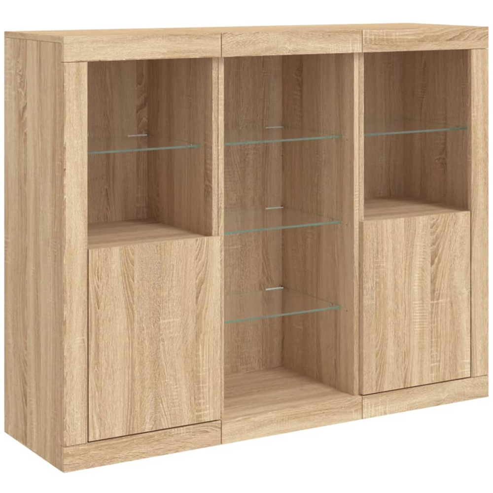 vidaXL 2 Door 8 Shelf Sonoma Oak LED Sideboard 3 Piece Image 2