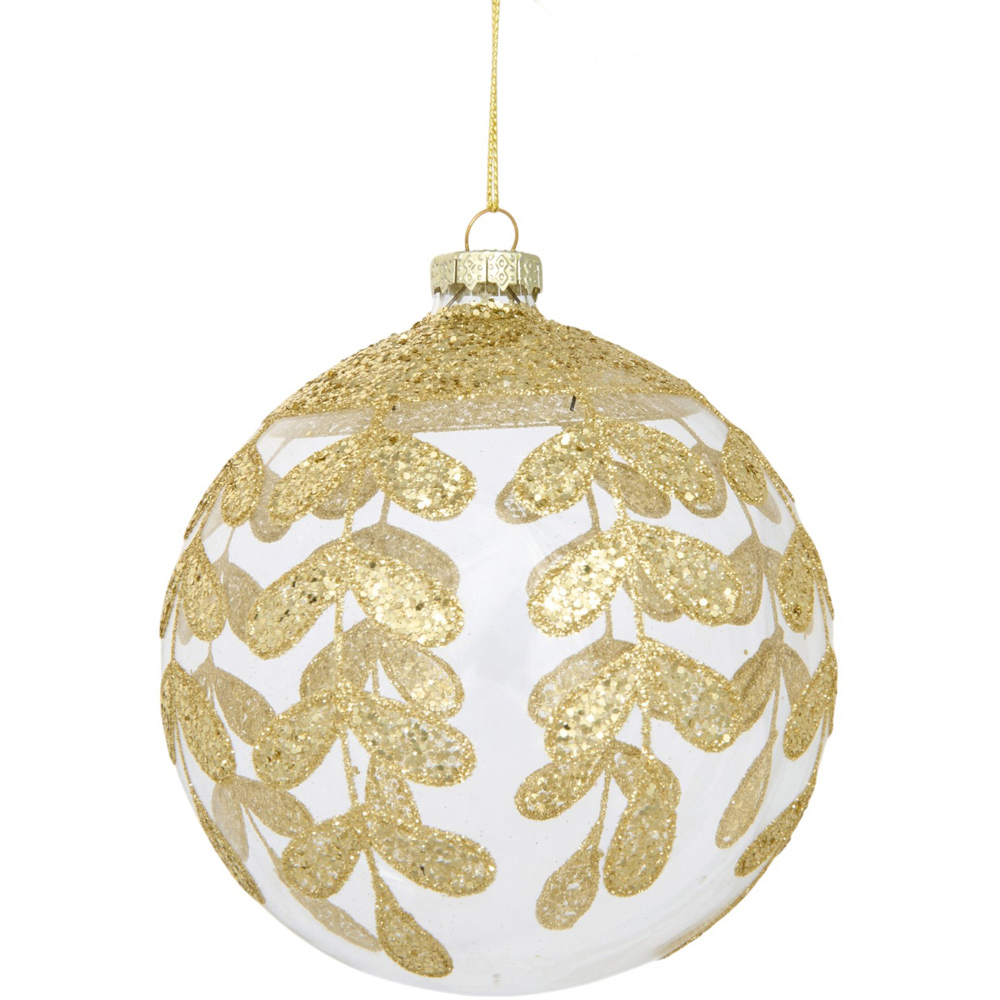 Gold Glittered Leaf Bauble Image 1