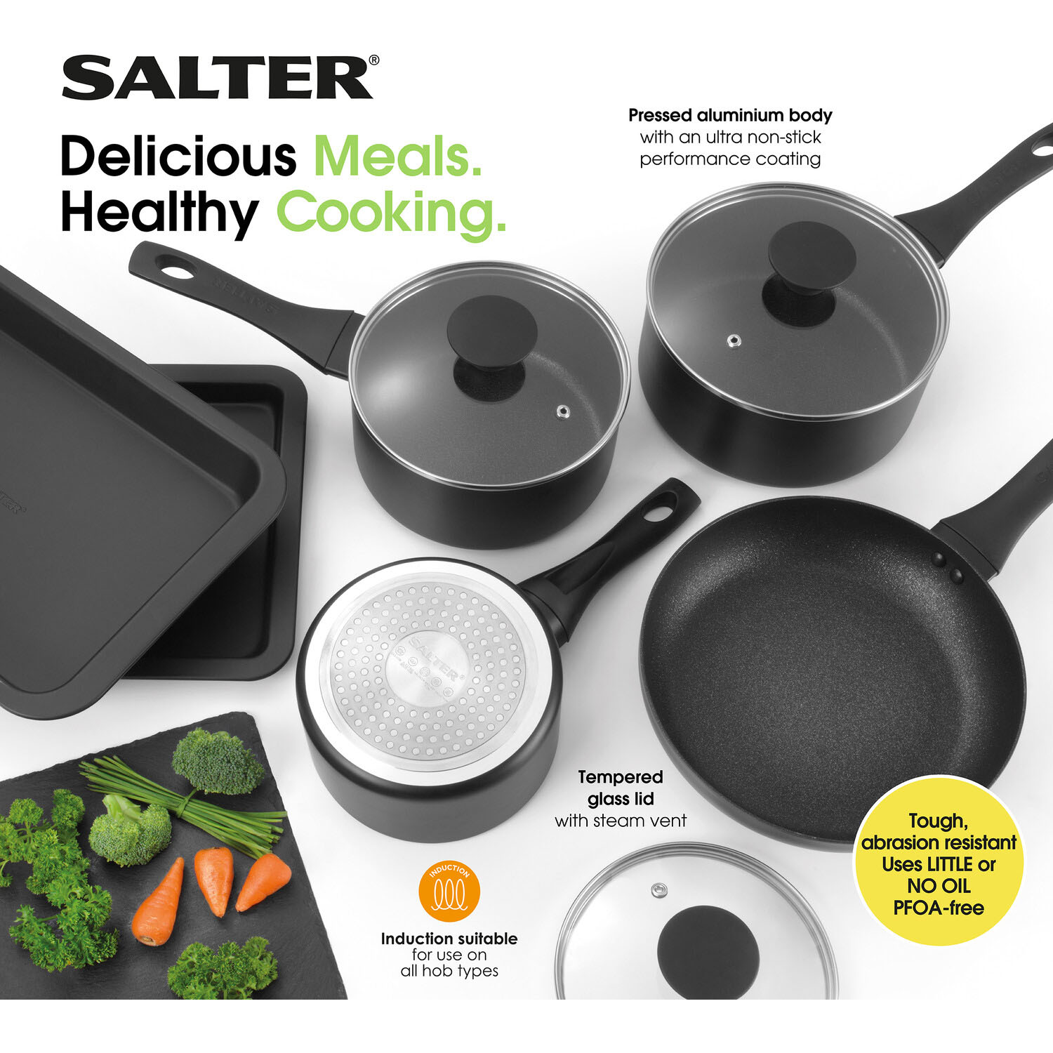 6-Piece Salter Frying Pan and Tray Set - Black Image 6