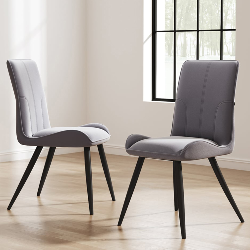 Living and Home Set of 2 Grey Velvet Dining Chair Image 1