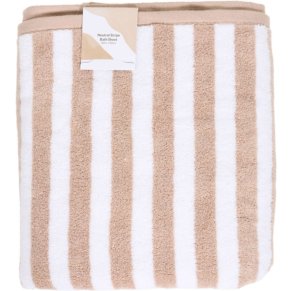 Neutral Stripe Bath Sheet Image 1