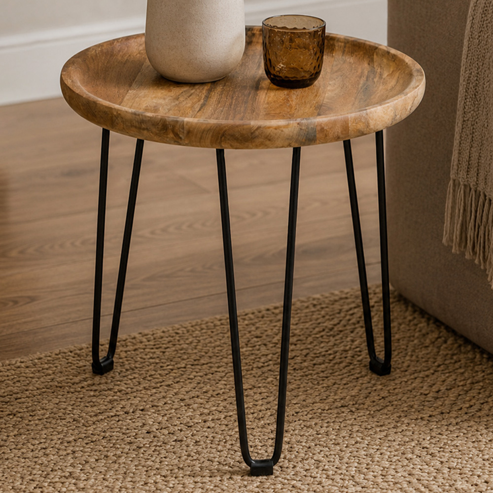 Premier Housewares Boho Natural Mango Wood Round Small Side Table Image 1