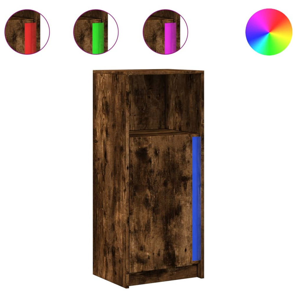 vidaXL Single Door Single Shelf Smoked Oak Sideboard with RGB LED Lights Image 2