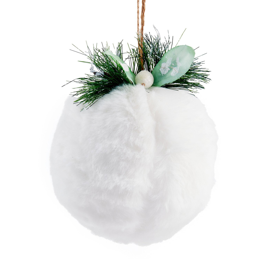 Pack of 4 Fluffy Cottage Baubles - White Image 2