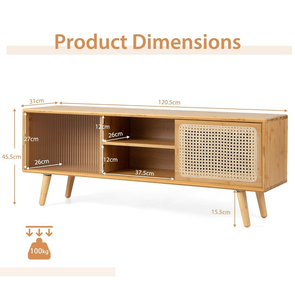Costway 2 Door 2 Shelf Natural Bamboo TV Unit Image 8