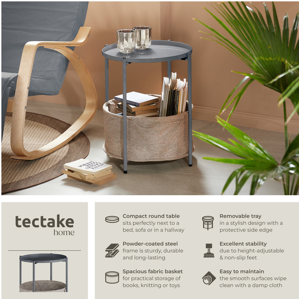 Tectake Canterbury Dark Grey Round Bedside Table Image 3