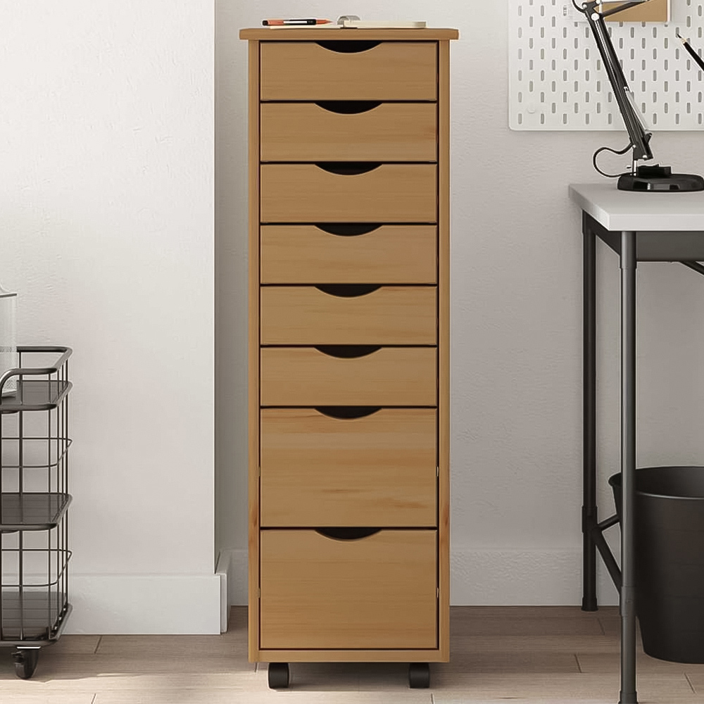 vidaXL 8 Drawer Brown Rolling Storage Cabinet Image 1