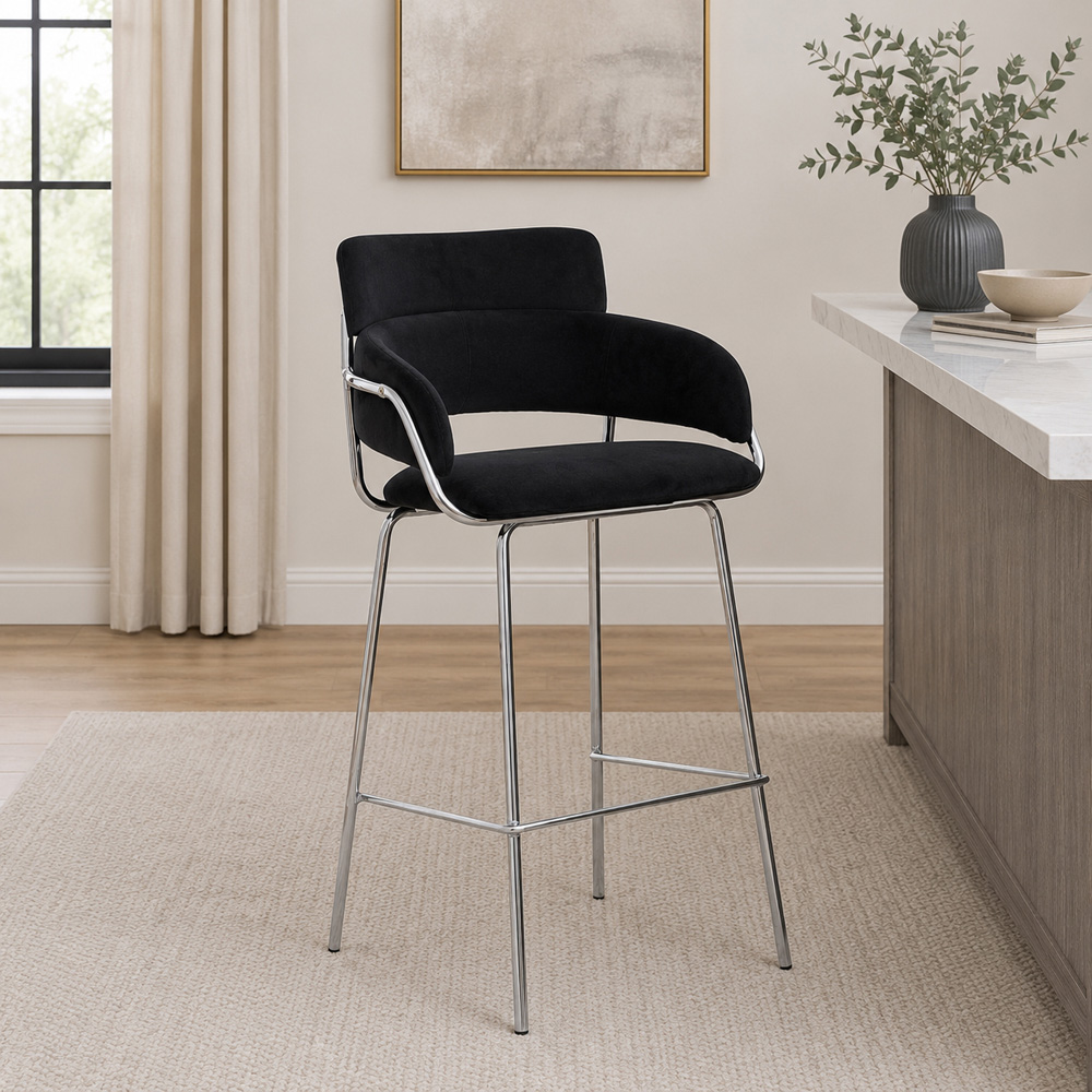 Premier Housewares Tamzin Chrome and Black Velvet Bar Chair Image 6