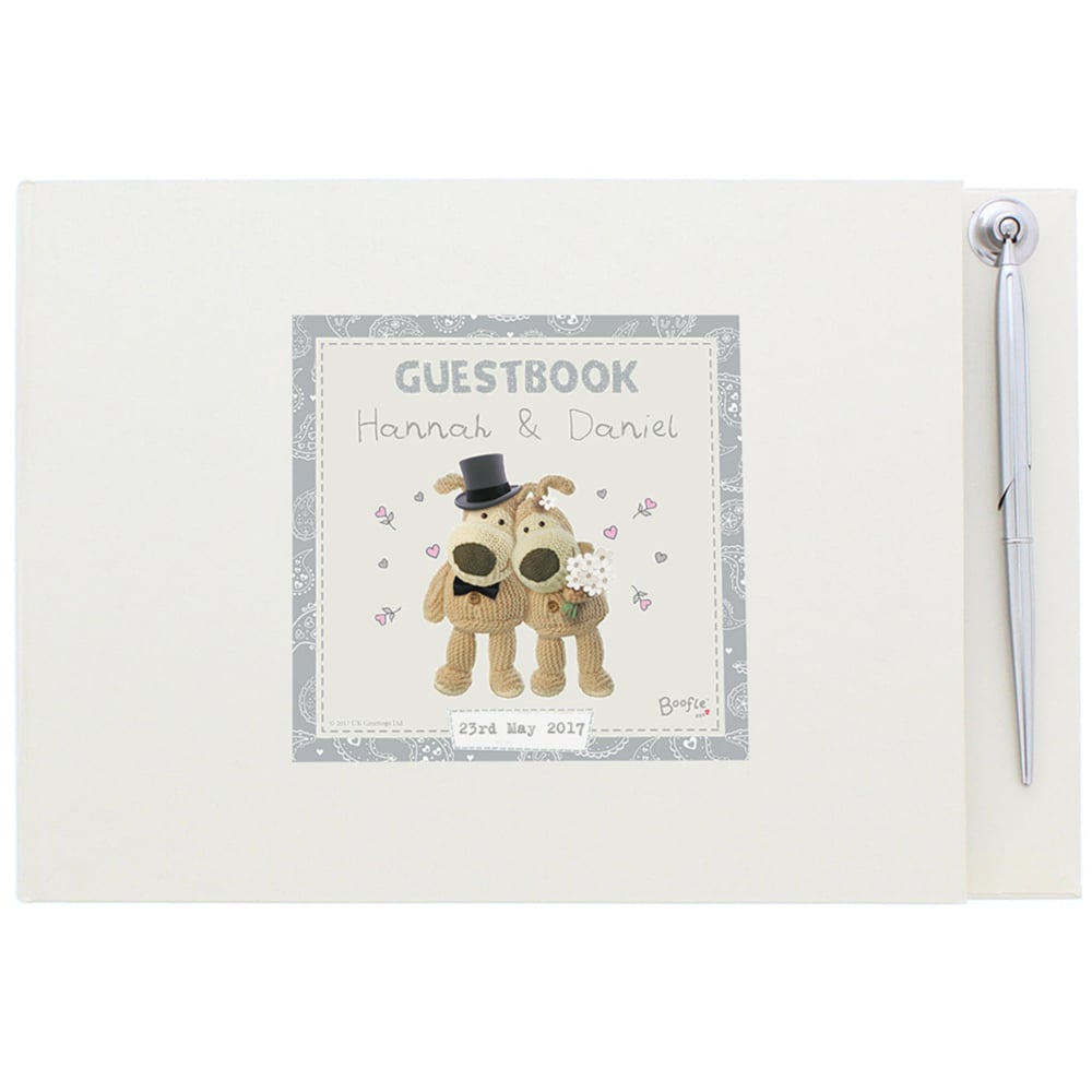 Personalised Memento Personalised Boofle Hardback Wedding Guest Book and Pen Image 1