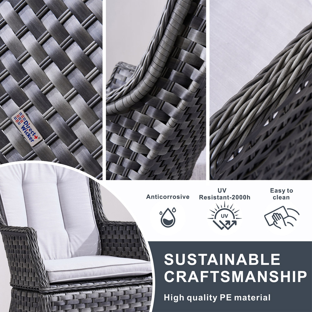 Direct Wicker Set of 2 Grey Double-Woven PE Rattan Aluminium Garden Chairs Image 5