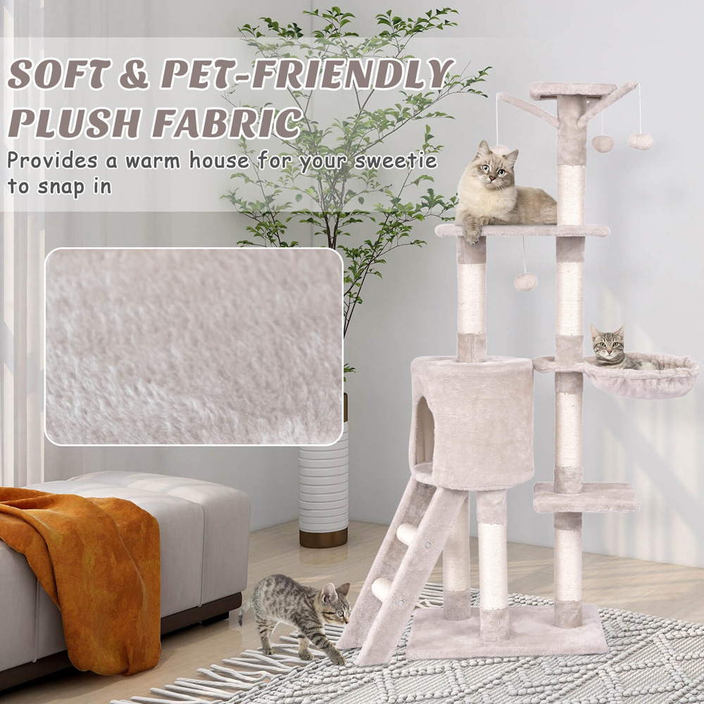 Costway Beige Cat Tree Tower with Scratching Sisal Post Image 5