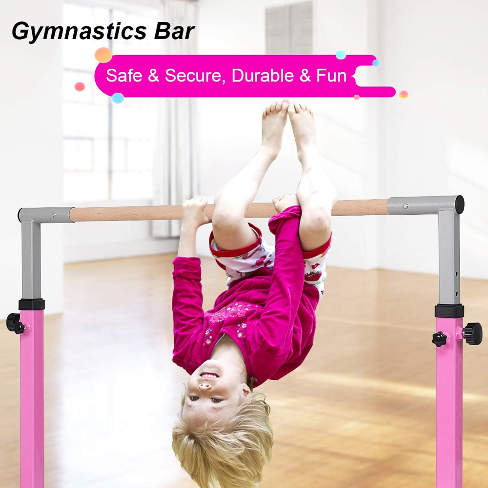 Costway Pink Kids Adjustable Gymnastics Training Bar Image 5