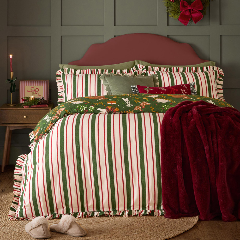 Furn Christmas Twelve Days Frill Single Green Reversible Duvet Cover Set Image 2