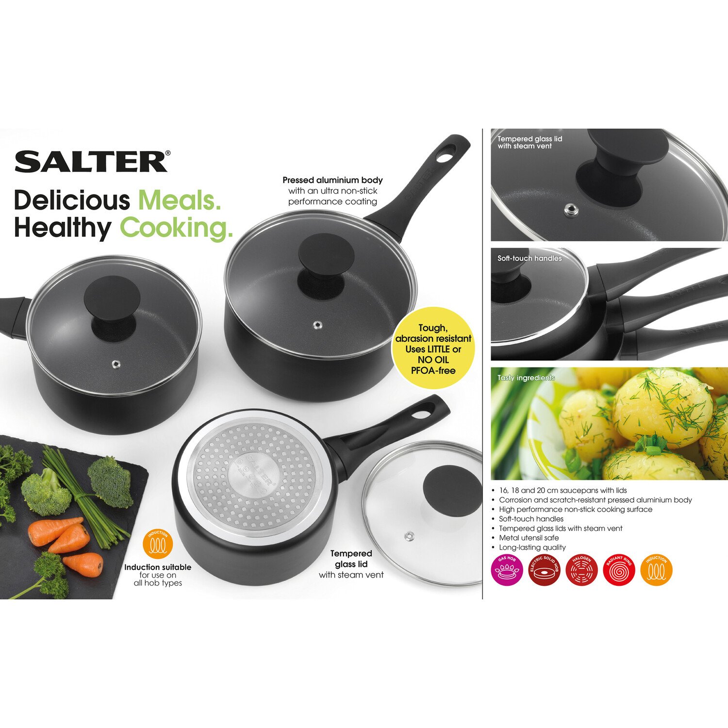 Set of 3 Salter Premium Essentials Saucepans - Black Image 11