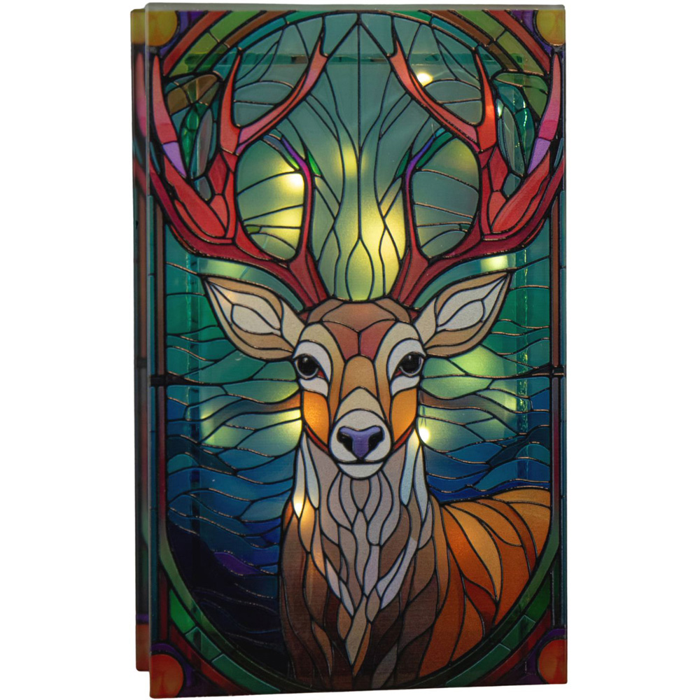 Samuel Alexander 50 Warm White LED Light Up Stag Scene Stained Glass Christmas Decoration 21cm Image 1