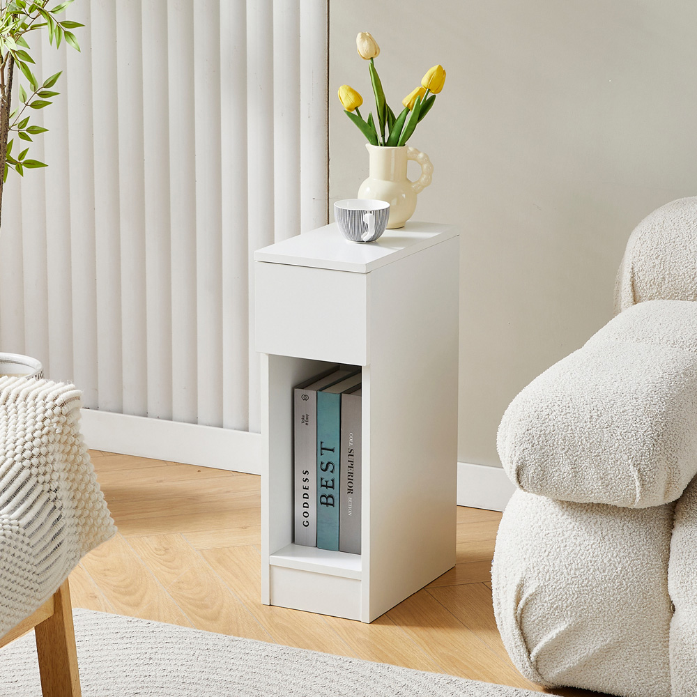 Brooklyn Ava Single Drawer Single Shelf White Solid Wooden Bedside Table Image 3