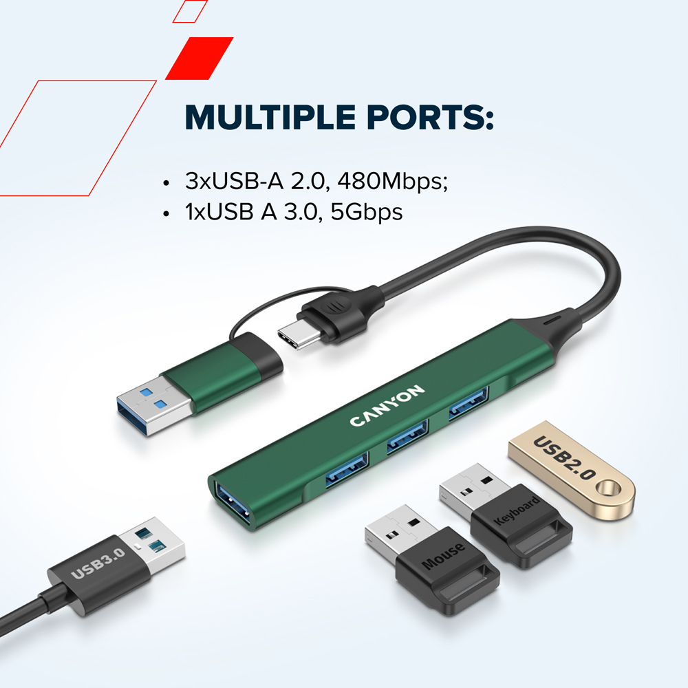 Canyon DS-02 4-in-1 Grey USB-C and USB-A Port Hub Image 4