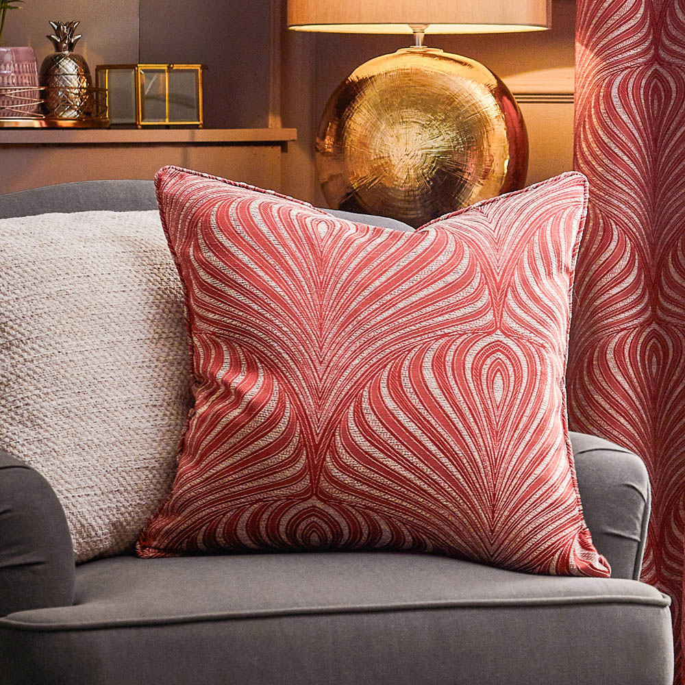 Paoletti Gatsby Terracotta Jacquard Piped Cushion Image 2