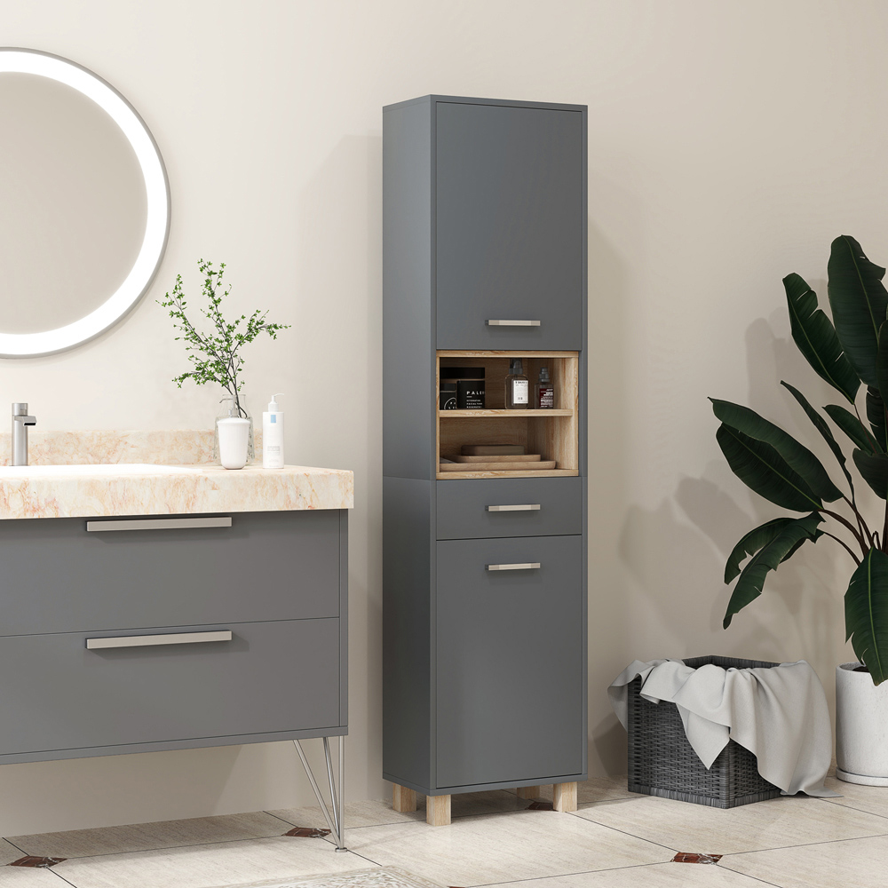 Portland 2 Door Single Drawer 2 Shelf Grey Bathroom Storage Unit Image 5