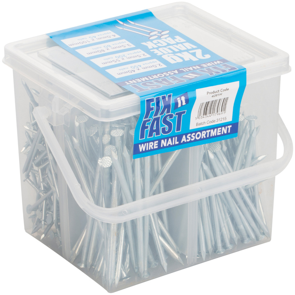 Fix it Fast Assorted Wire Nails in Tub 2kg Image 1