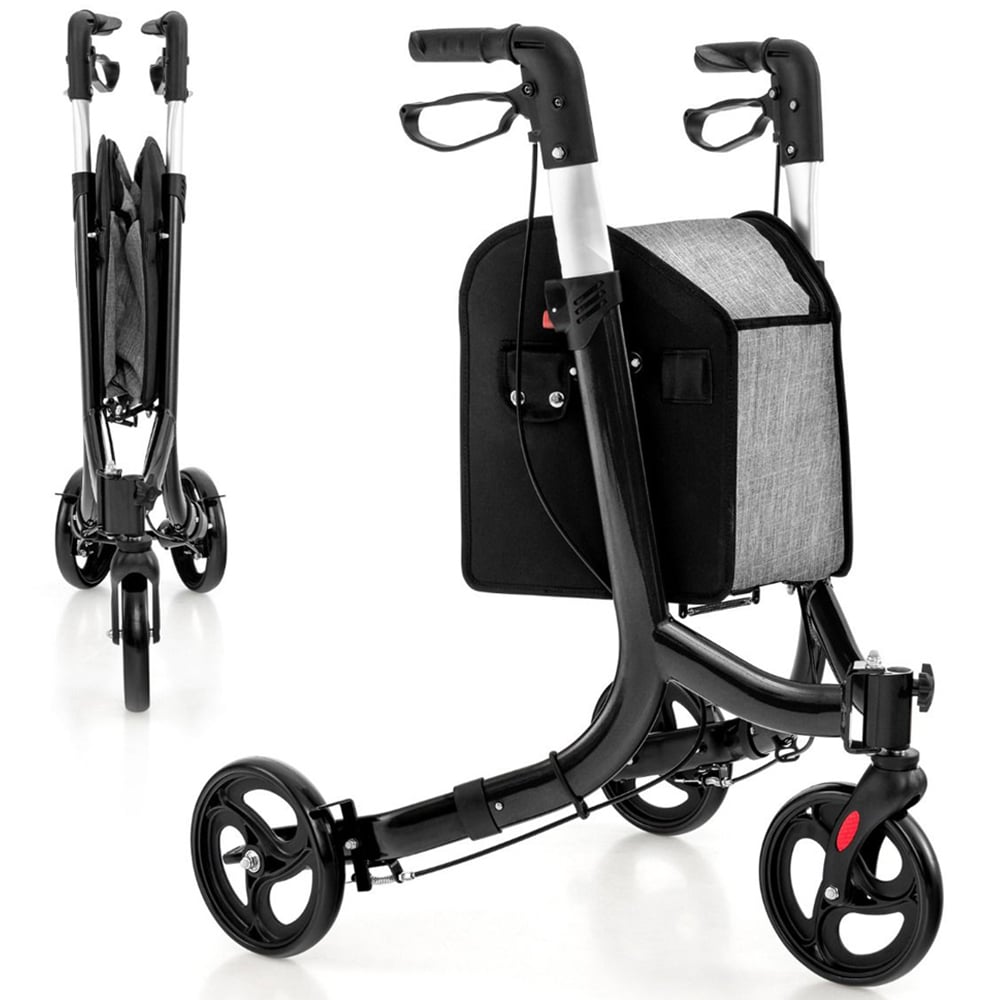 Costway Black Folding Aluminium Rolling Walker with Zippered Storage Bag Image 2