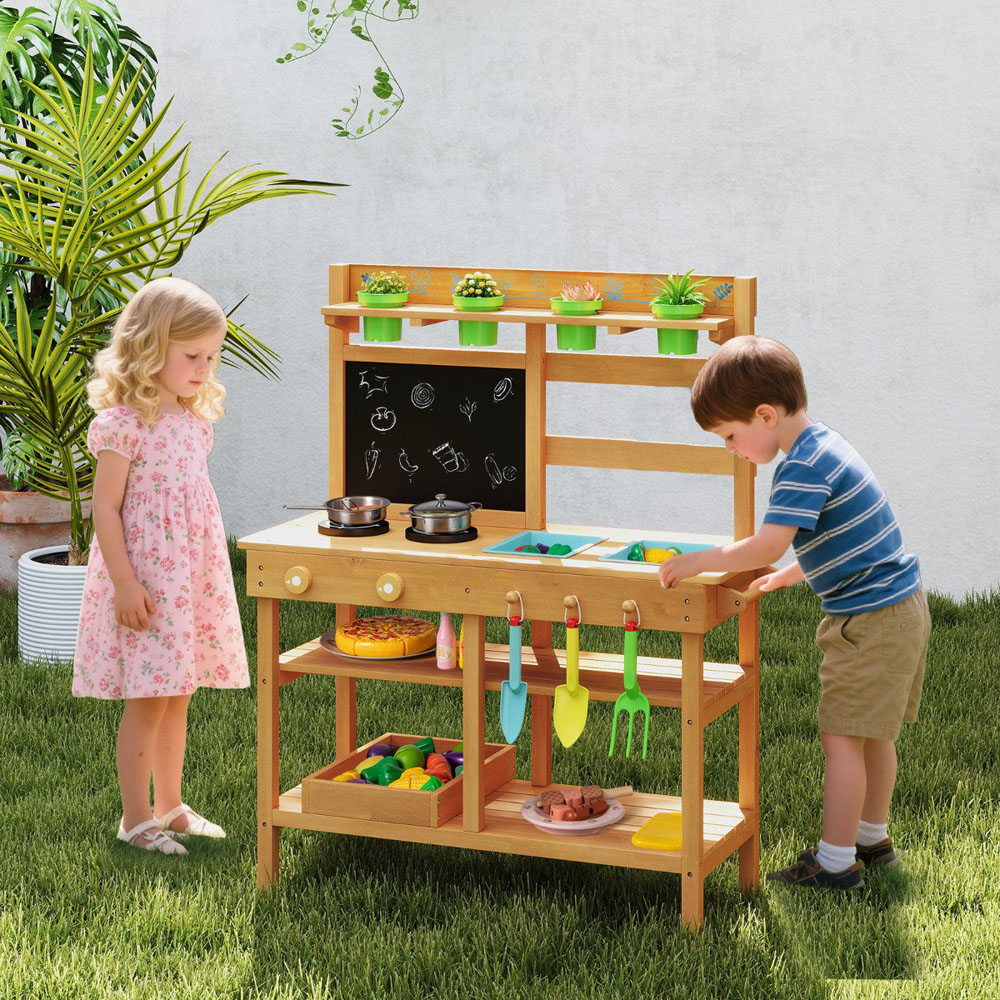 Costway Natural Kids Mud Pretend Kitchen Play Set Image 2