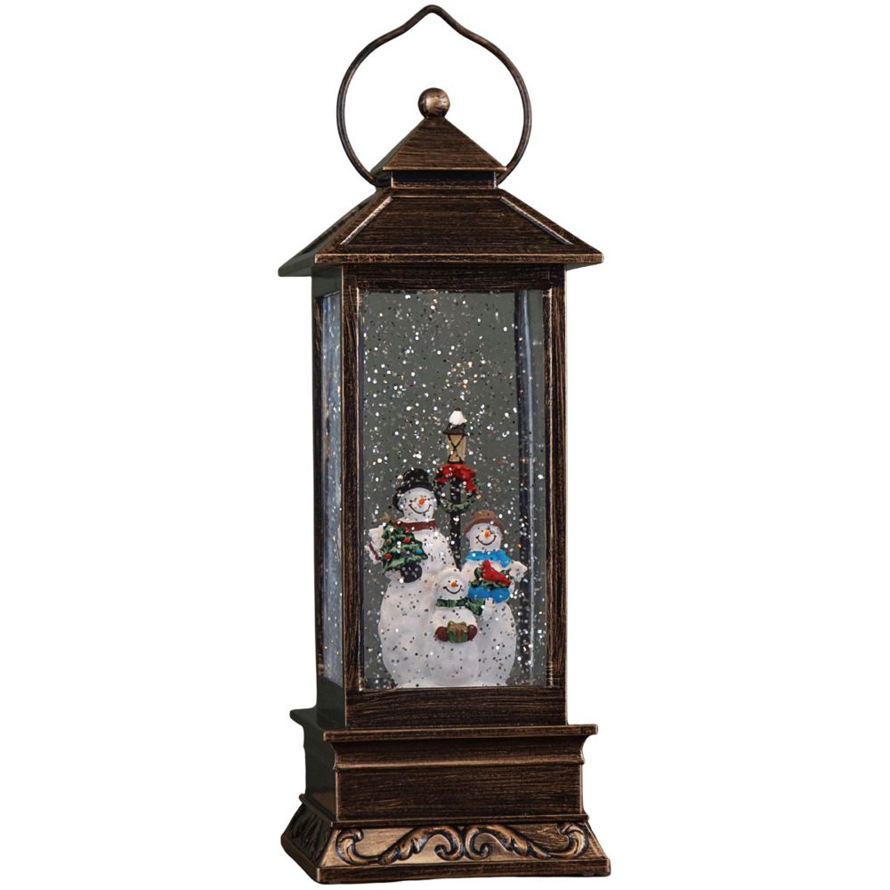 Samuel Alexander Bronze Snowman Scene Lantern Water Spinner Christmas Decoration 27cm Image 1