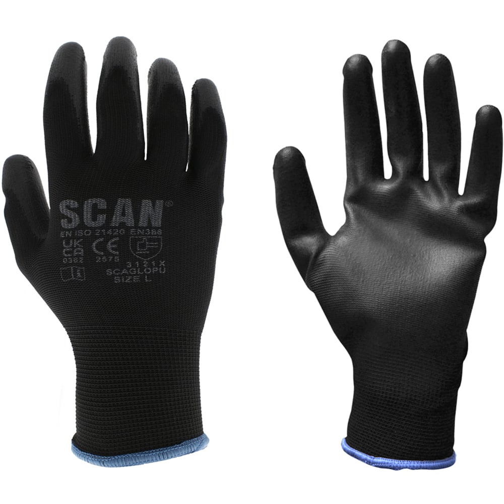 Scan Size 9 Black PU Coated Glove 12 Pack Image 1