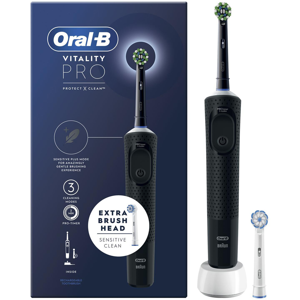 Oral-B Vitality Pro Electric Rechargeable Toothbrush with 8 Cross Action Black Refill Head Image 3