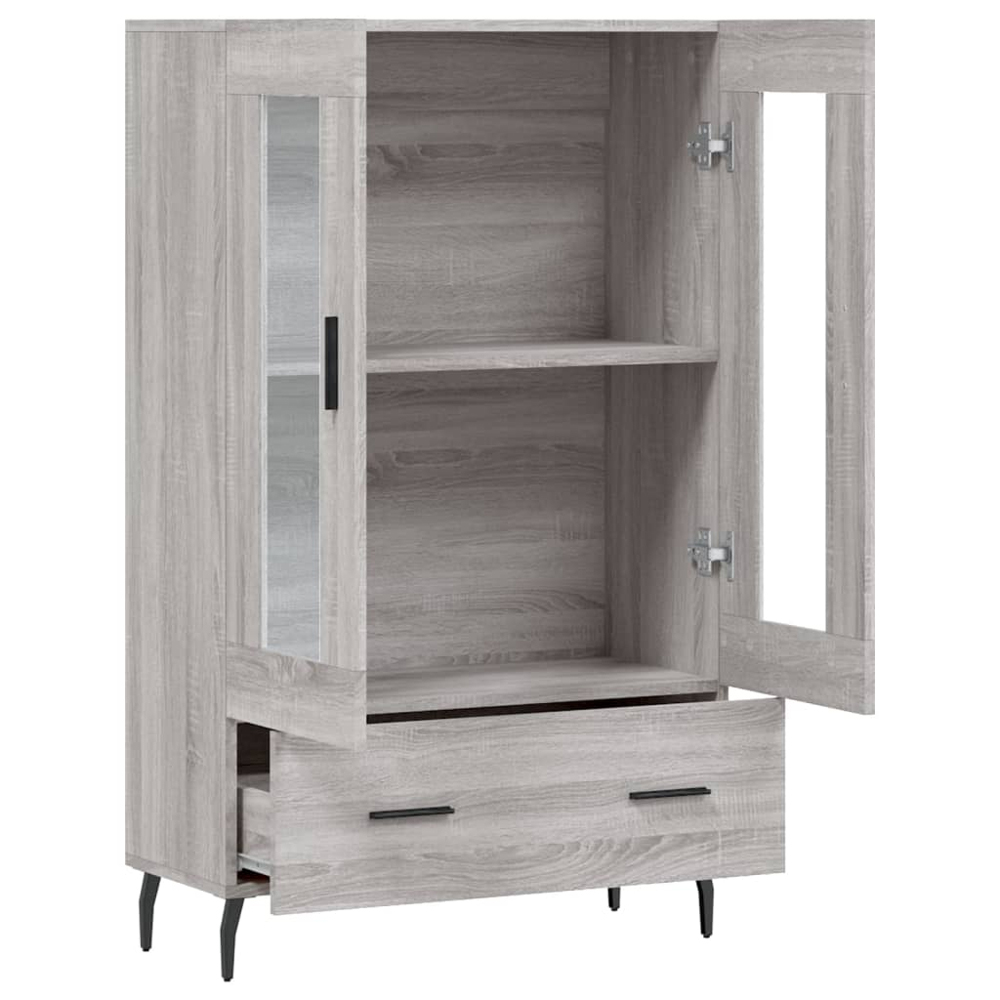 vidaXL 2 Glass Door Single Drawer Grey Sonoma Highboard Image 5